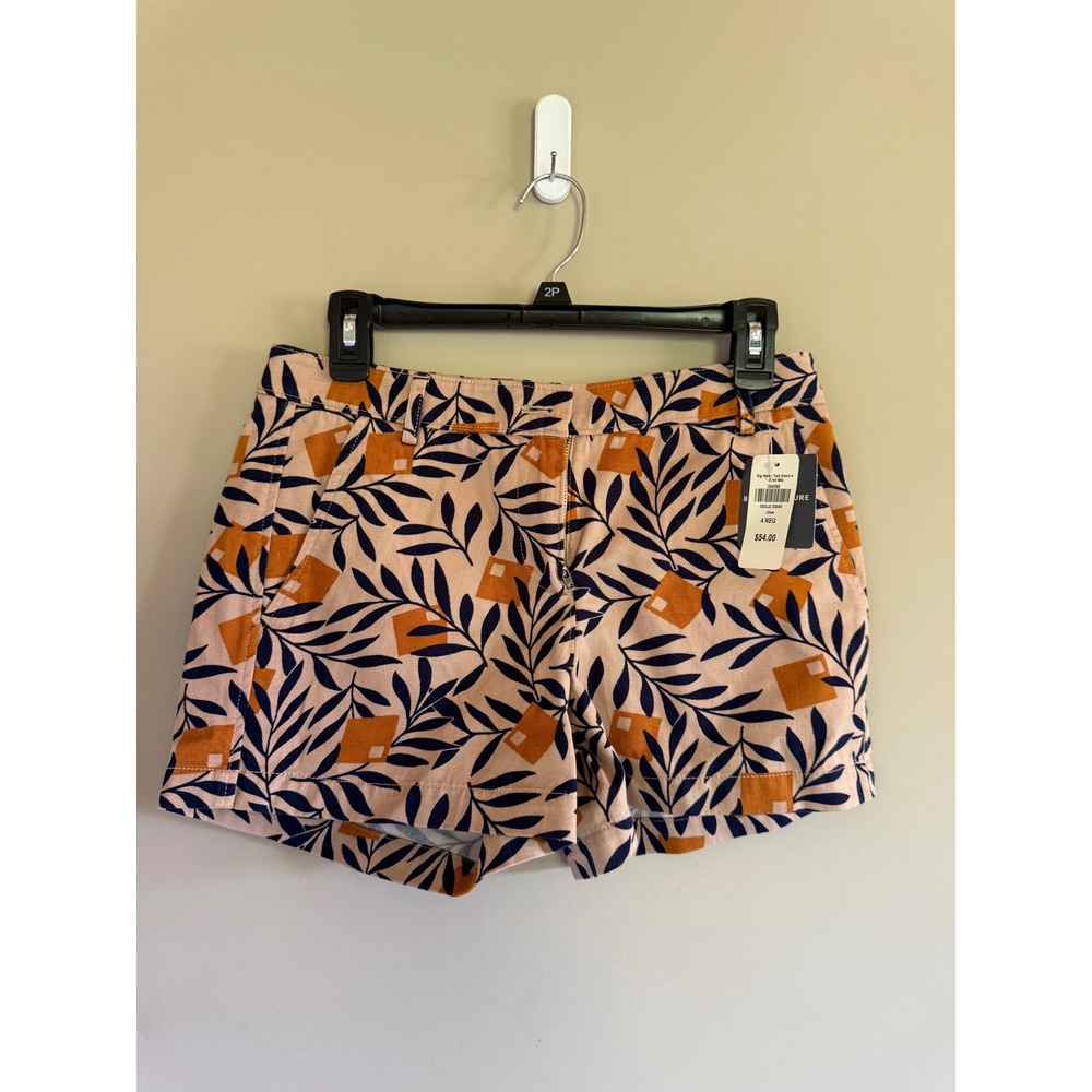LL Bean Signature Washed Twill Shorts 4 Botanical Leaf Print Pink Orange Size 4‎